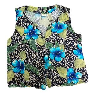 White Stag Sleeveless Button Front Hawaiian Top XL Rayon Y2K Summer